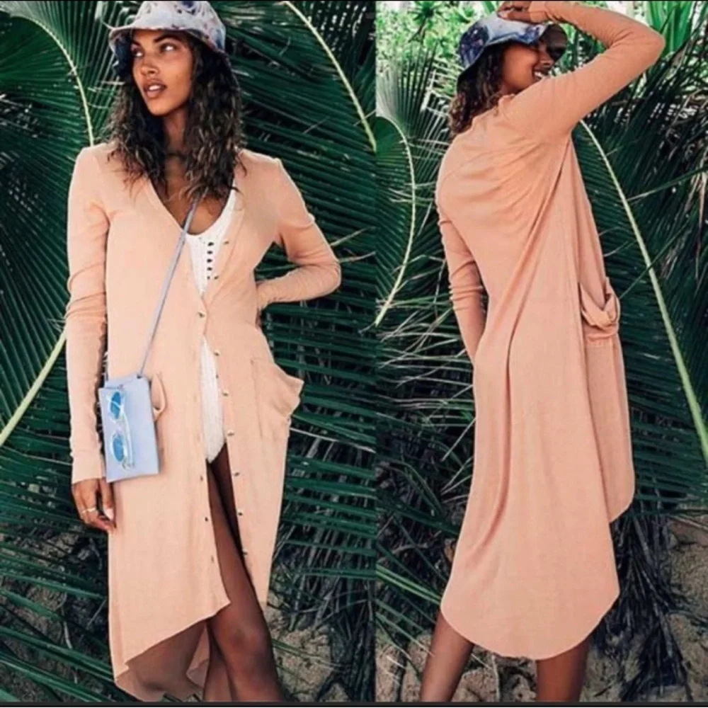 FP BEACH Ribbed Up Maxi Cardigan Small